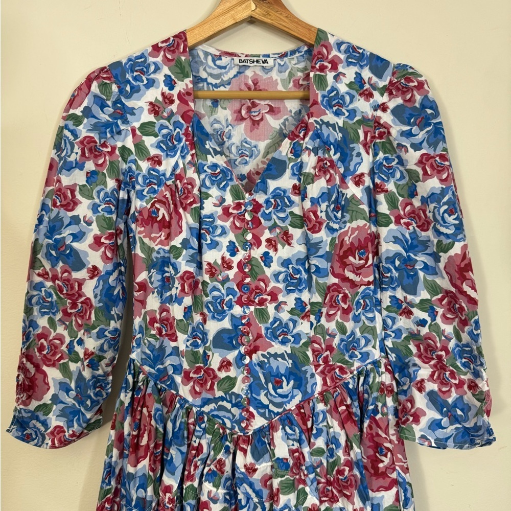 Batsheva Floral Print Cotton Poplin Embroidered Maxi Dress Cottagecore Boho NEW - Picture 5 of 16